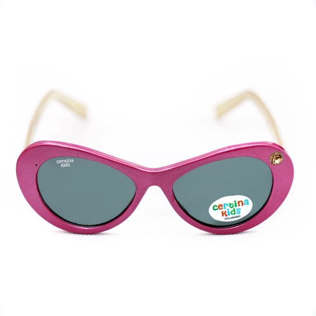 عینک آفتابی کودک Certina Kids مدل CK-Flexi 107 | فریم صورتی براق نگیندار، دستههای اکلیلی طلایی، عدسی UV400 پولاریزه ( مناسب ۱-۴ سال ) - تصویر 2