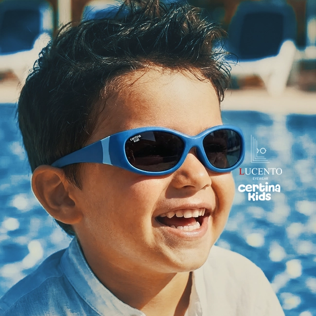 عینک آفتابی کودک Certina Kids مدل CK-Flexi 108 | فریم آبی ارگونومیک دو رنگ، عدسی UV400 پولاریزه ( مناسب ۱-۴ سال )
