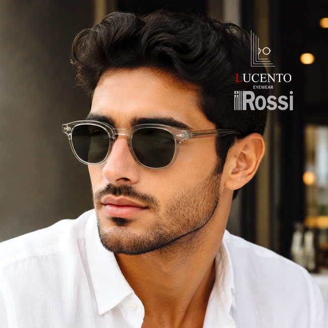 عینک آفتابی Rossi 6250 با فریم کائوچویی خاکستری شفاف و عدسی شیشه ای سبز تیره