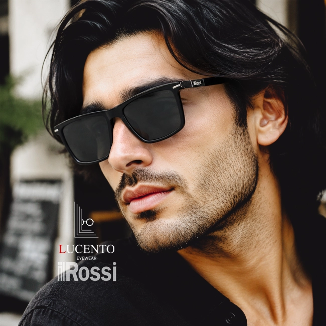 عینک آفتابی مردانه Rossi مدل 8234 با فریم مشکی و جزئیات فلزی دسته