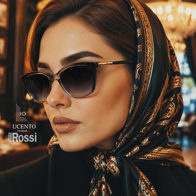 عینک آفتابی زنانه Rossi مدل 4828 با فریم شفاف و دسته‌های رزگلد