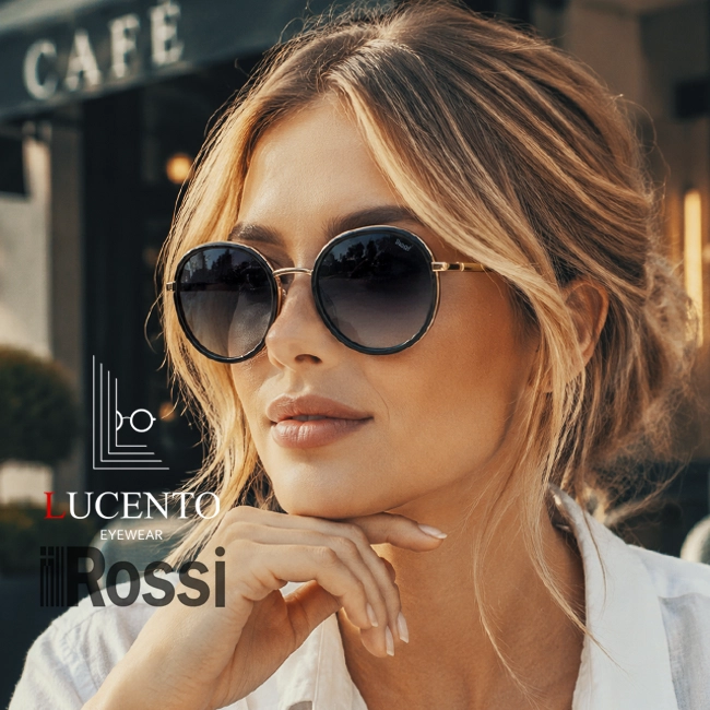 عینک آفتابی زنانه Rossi با فریم دایره ای مشکی طلایی و عدسی دودی پلاریزه