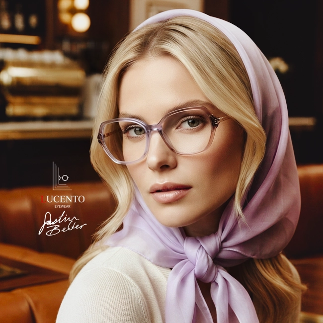 فریم عینک طبی زنانه JUSTIN BEBER مدل UO013 رنگ یاسی پروانه‌ای از جنس کائوچو سایز 52-16-140