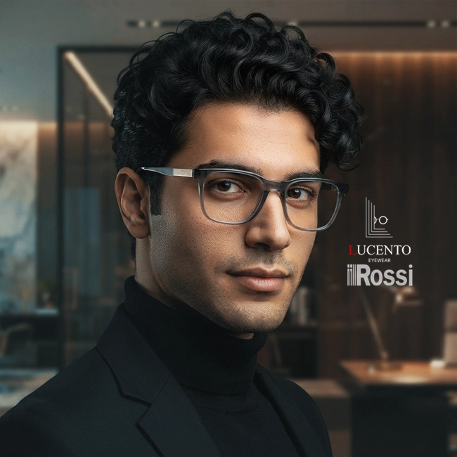 عینک طبی مردانه ROSSI مدل OLD7134 دودی با فریم مربعی ویفری