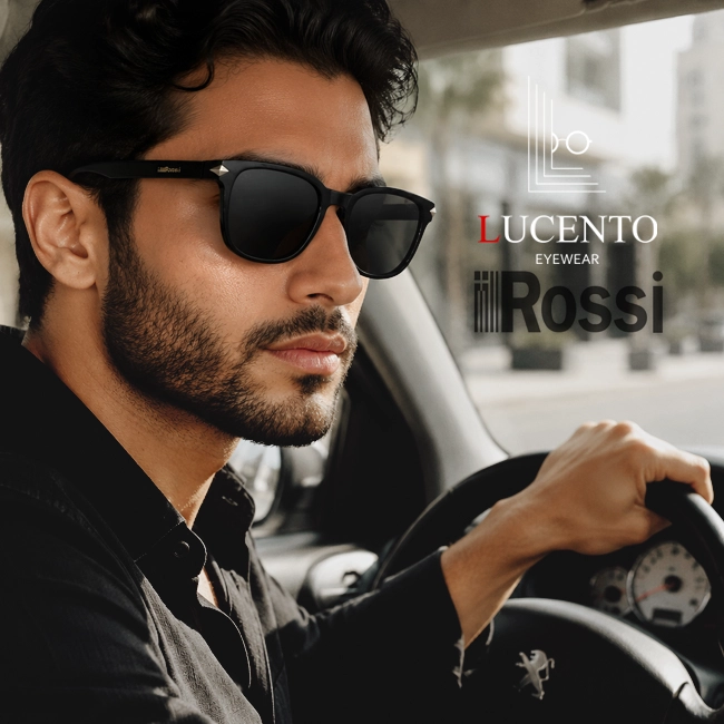 عینک آفتابی گربه ای Rossi مدل R123 مشکی مات با نگین فلزی روی فریم