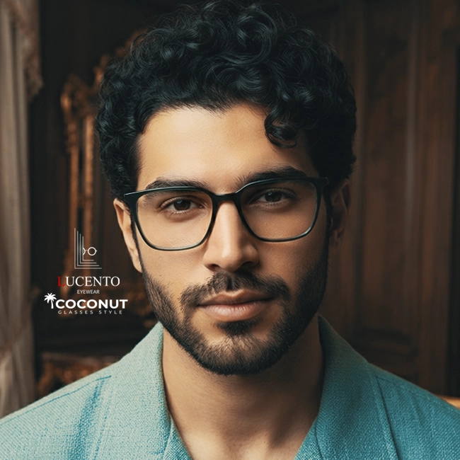 عینک طبی مردانه COCONUT مدل CX8625 با فریم مستطیلی سبز تیره، نمای روبه‌رو با ابعاد 51-18-42 میلی‌متر، عرض کلی 130 میلی‌متر و طول دسته 145 میلی‌متر