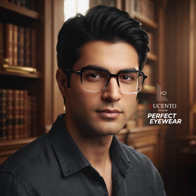 عینک طبی مردانه PERFECT مدل LD1510 با فریم مستطیلی مشکی-شفاف، نمای روبه‌رو با سایز 51□18-140، عرض کلی 130 میلی‌متر و ارتفاع 45 میلی‌متر