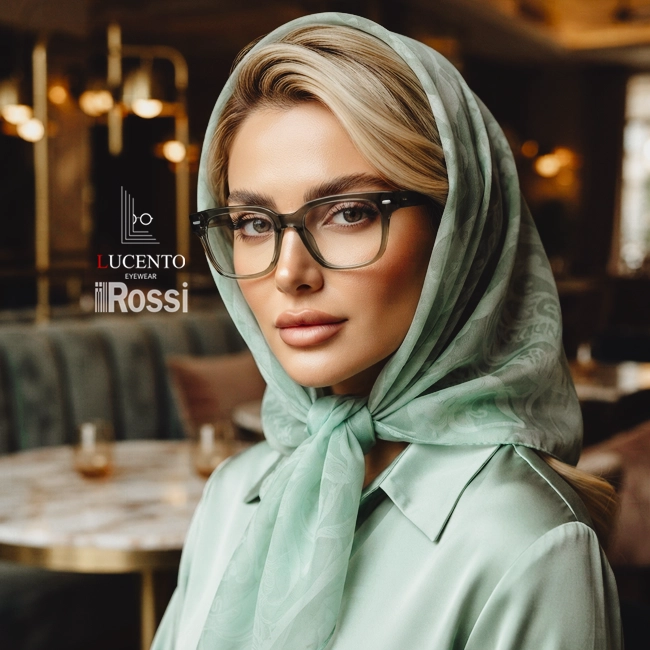 عینک طبی زنانه ROSSI مدل HA108 با فریم پروانه‌ای کائوچویی رنگ زیتونی