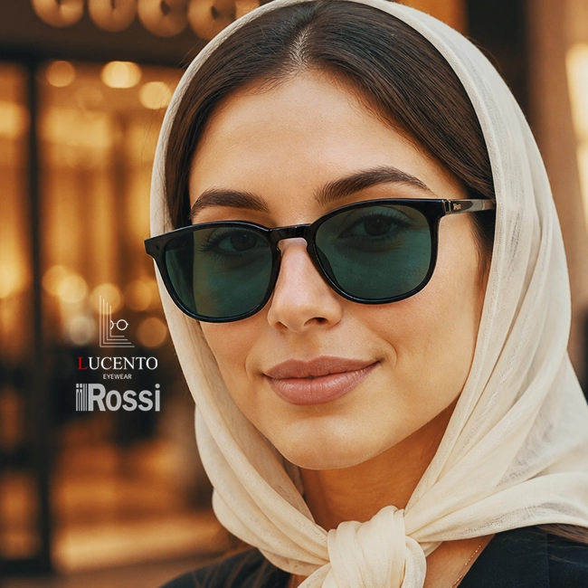 عینک آفتابی یونیسکس ROSSI مدل UM6804 سایز 55 با فریم گربه ای مشکی و عدسی سبز تیره UV400 پولاریزه