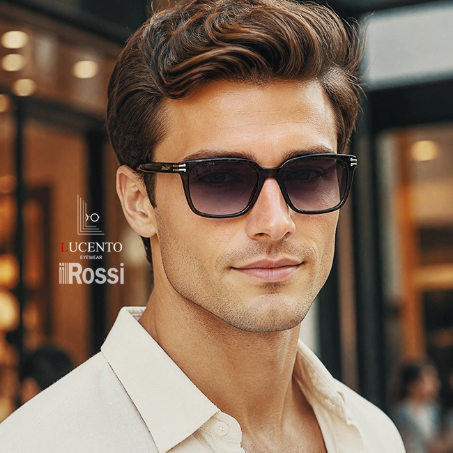 عینک آفتابی مردانه ROSSI مدل MJ1094S سایز 55 با فریم ویفری دودی و عدسی دودی UV400 پولاریزه