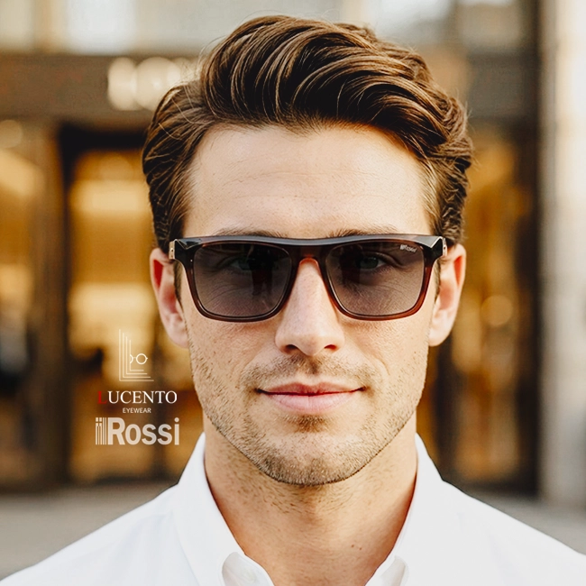 عینک آفتابی مردانه ROSSI مدل S8694 سایز 56 با فریم مستطیلی قهوه ای و عدسی دودی UV400 پولاریزه
