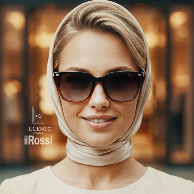 عینک آفتابی یونیسکس ROSSI مدل 12433M سایز 54 با فریم مربعی مشکی و نسکافه‌ای و عدسی قهوه‌ای UV400 پولاریزه