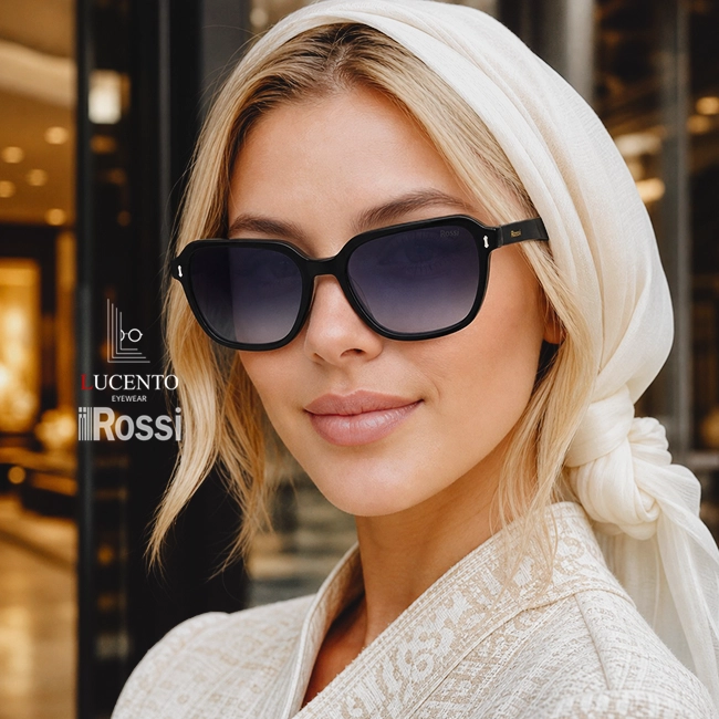 عینک آفتابی یونیسکس ROSSI مدل 12652MS سایز 55 با فریم ویفری مشکی و عدسی دودی سایه روشن UV400 پولاریزه