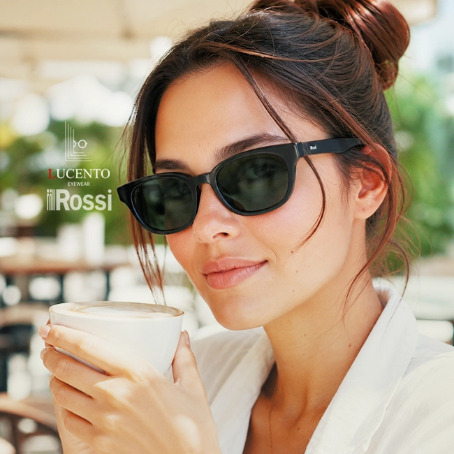 عینک آفتابی زنانه ROSSI FG6012 سایز 51 با فریم گربه‌ای مشکی و عدسی سبز تیره UV400 پولاریزه
