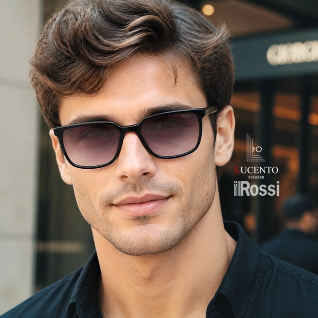 عینک آفتابی مردانه ROSSI R8161 فریم مستطیلی مشکی سایز 56 با عدسی قهوه‌ای UV400 پولاریزه